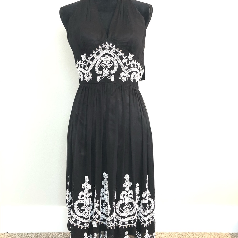 Scala beaded dress 100% silk halter top Party